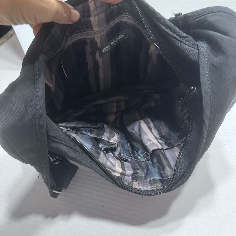Lug Canopy LOVE Black Nylon Crossbody Hobo Bag Adjustable Strap RFID 8989 Purse - Picture 7 of 10